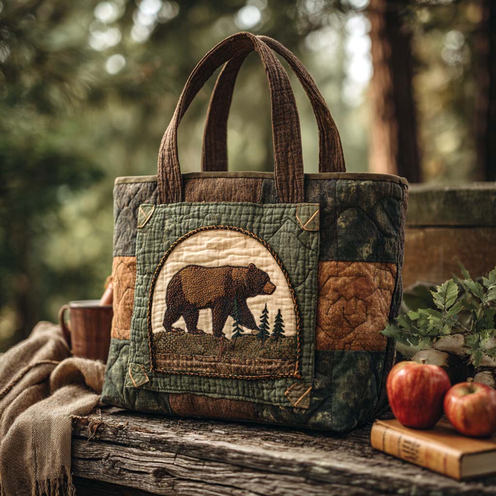 Woodland Embrace Quilted Tote Bag Bear Gifts For Her