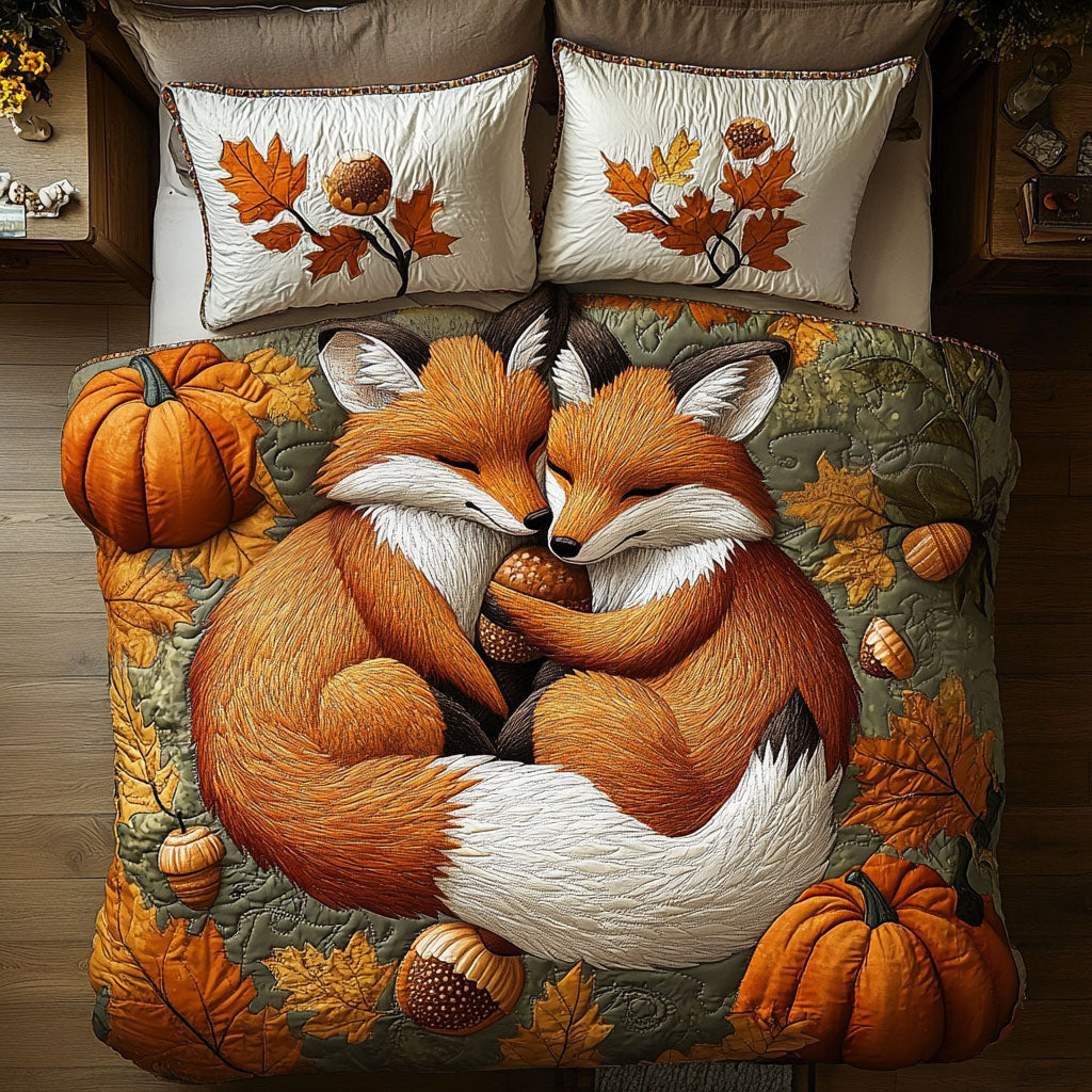 Woodland Fox Tales Quilted Bedding Set Autumn Sheet Set Fox Related Gifts