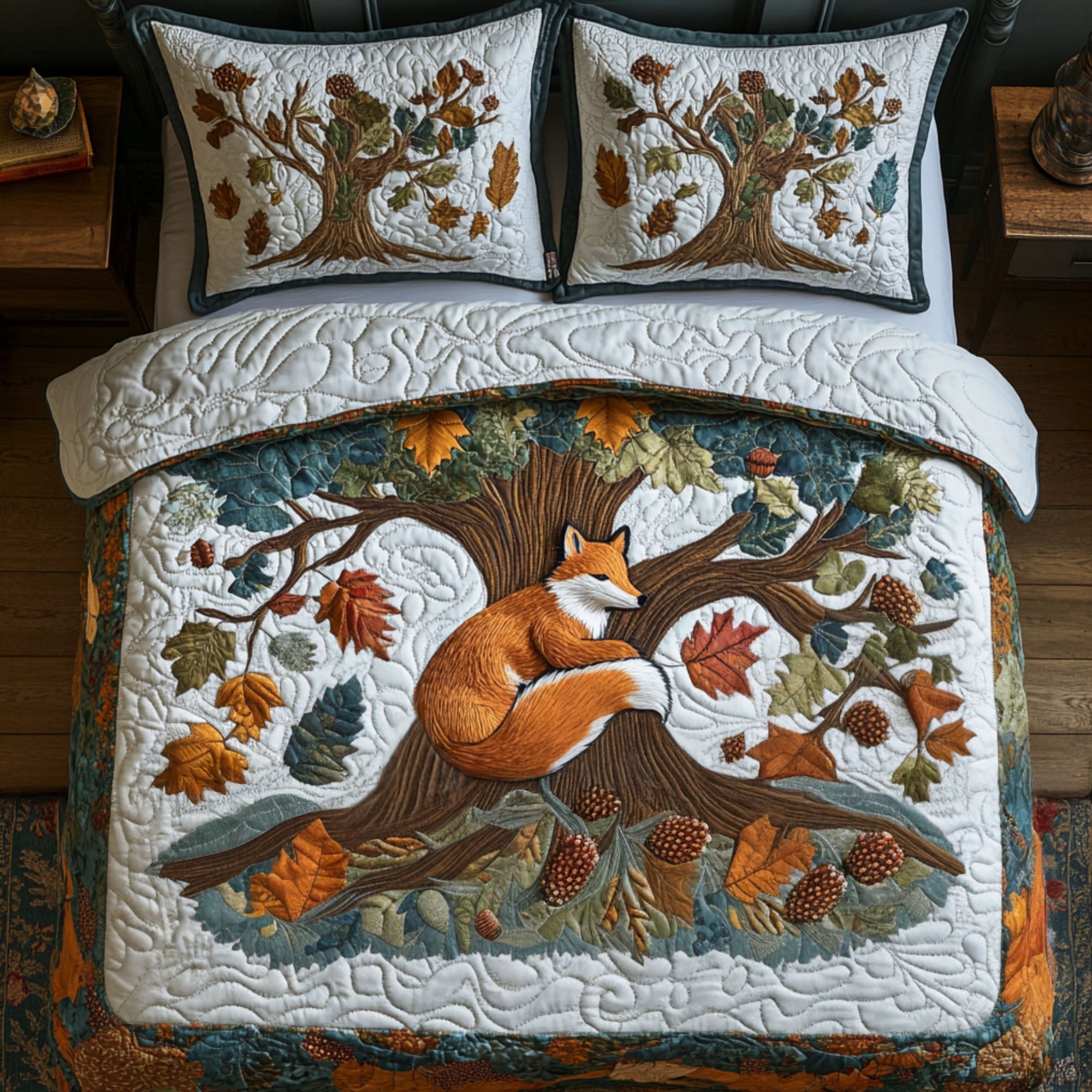 Woodland Fox Tracks Quilted Bedding Set Fall Bedding Sets Fox Gifts For Dad