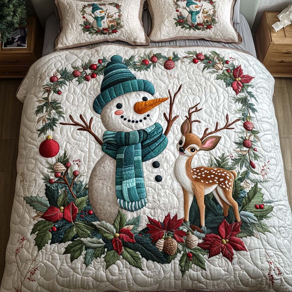 Woodland Frost Quilted Bedding Set Full Size Sheets Winter Gift For Mom
