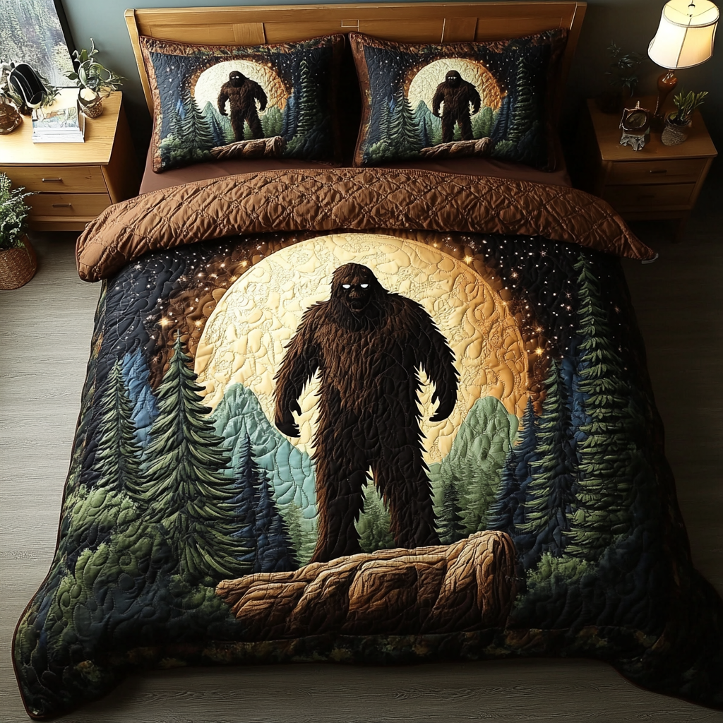 Woodland Giant Quilted Bedding Set Cute Bedroom Decor Gifts For Sasquatch Lovers