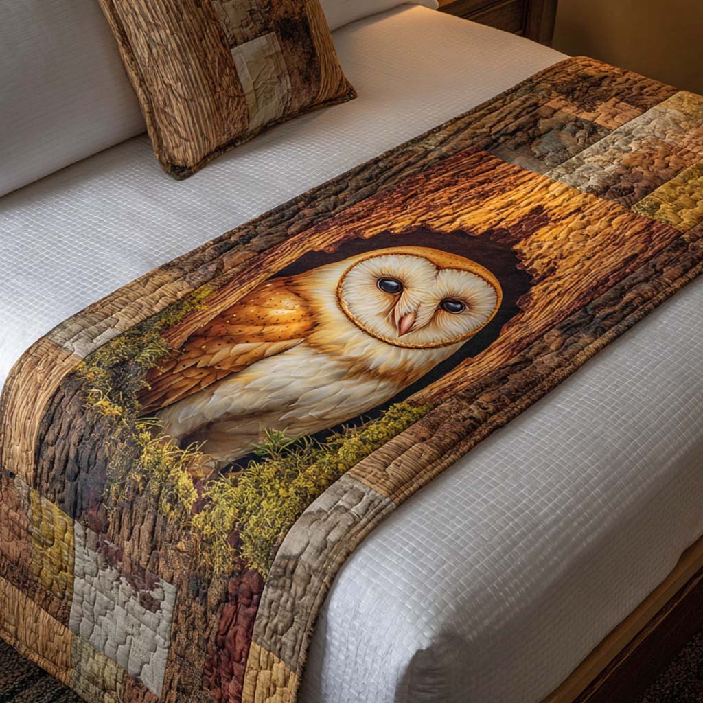 Woodland Glow Quilted Bed Runner Cozy Bedroom Decor Owl Items For Gifts