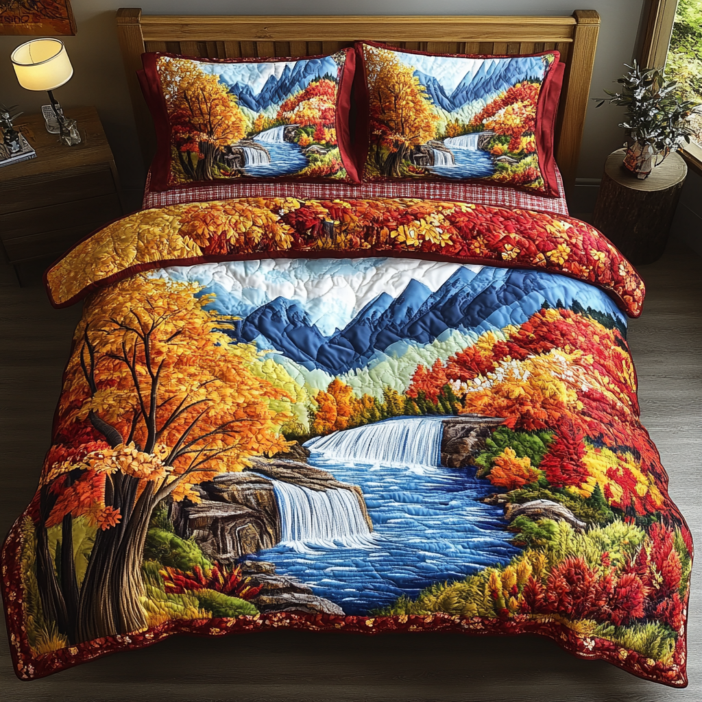 Woodland Glow Quilted Bedding Set Aesthetic Room Decor Autumn Presents