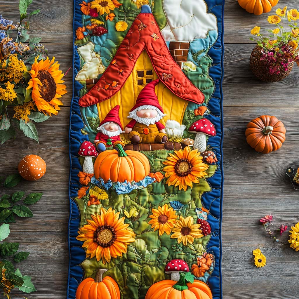 Woodland Gnome Trail Quilted Table Runner Fall Table Toppers Gift Idea For Mother In Law