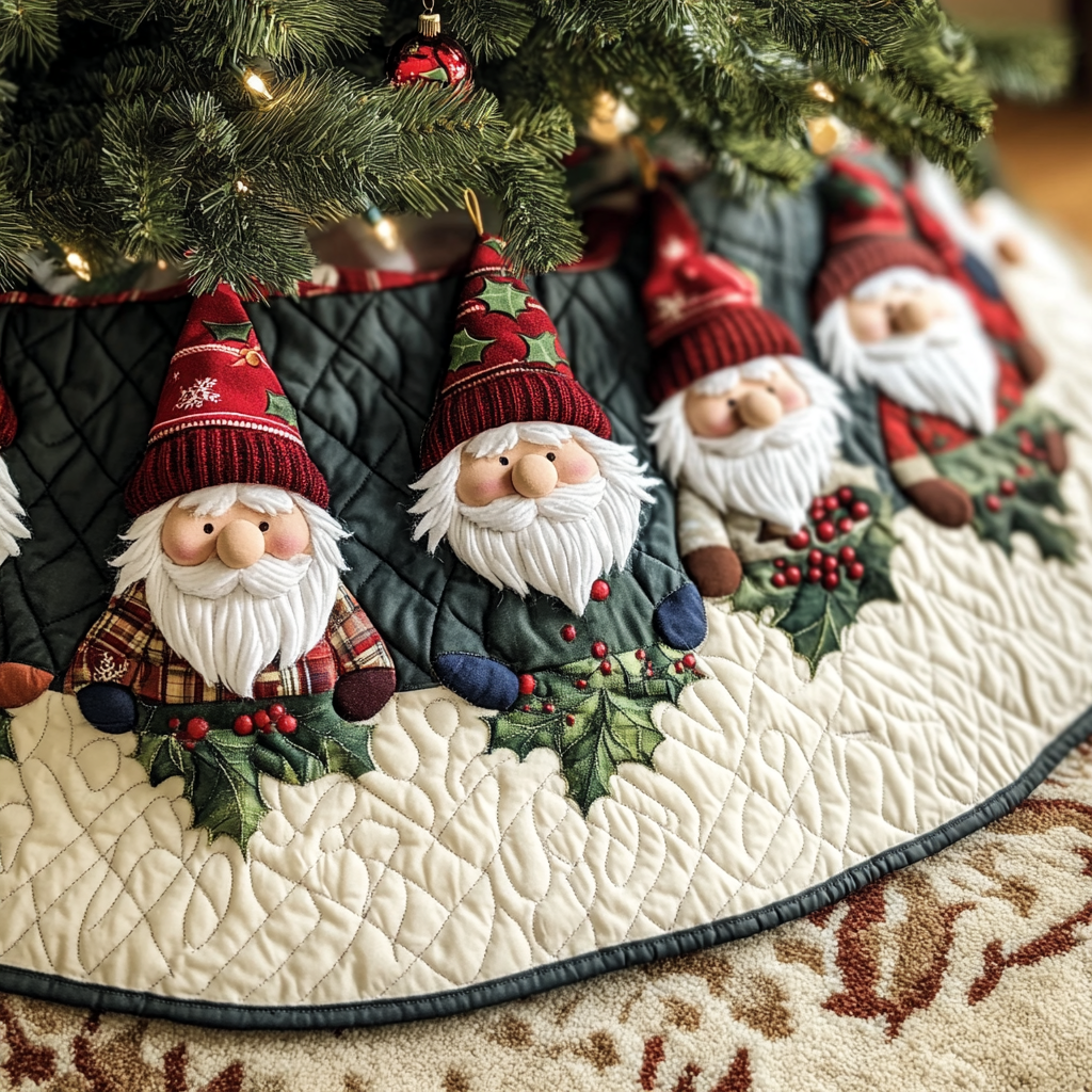 Woodland Gnomes Quilted Christmas Tree Skirt Exclusive Christmas Tree Skirt Merch Collection