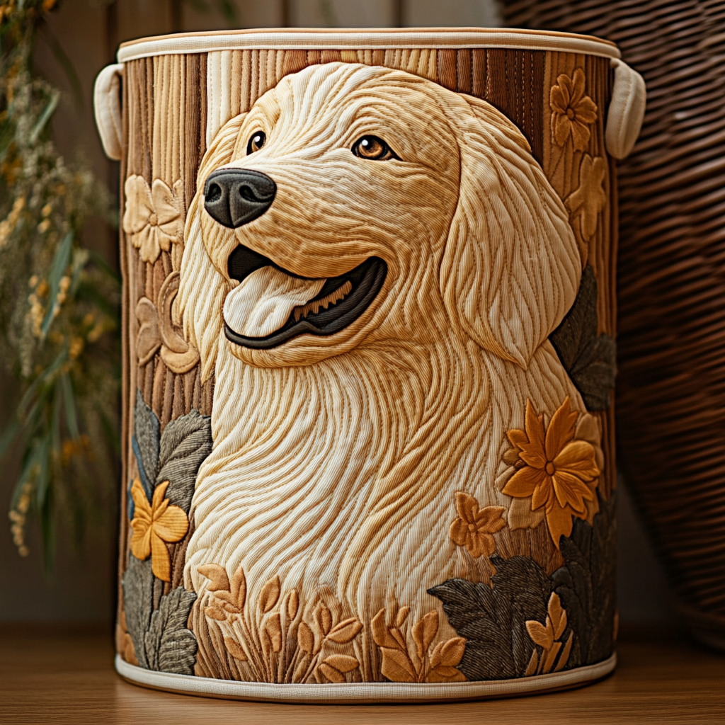 Woodland Golden Quilted Laundry Basket Durable Quilted Laundry Basket for Home Organization