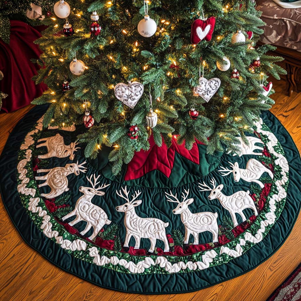 Woodland Grace Christmas Quilted Tree Skirt Custom Christmas Tree Skirt Merch for Your Family