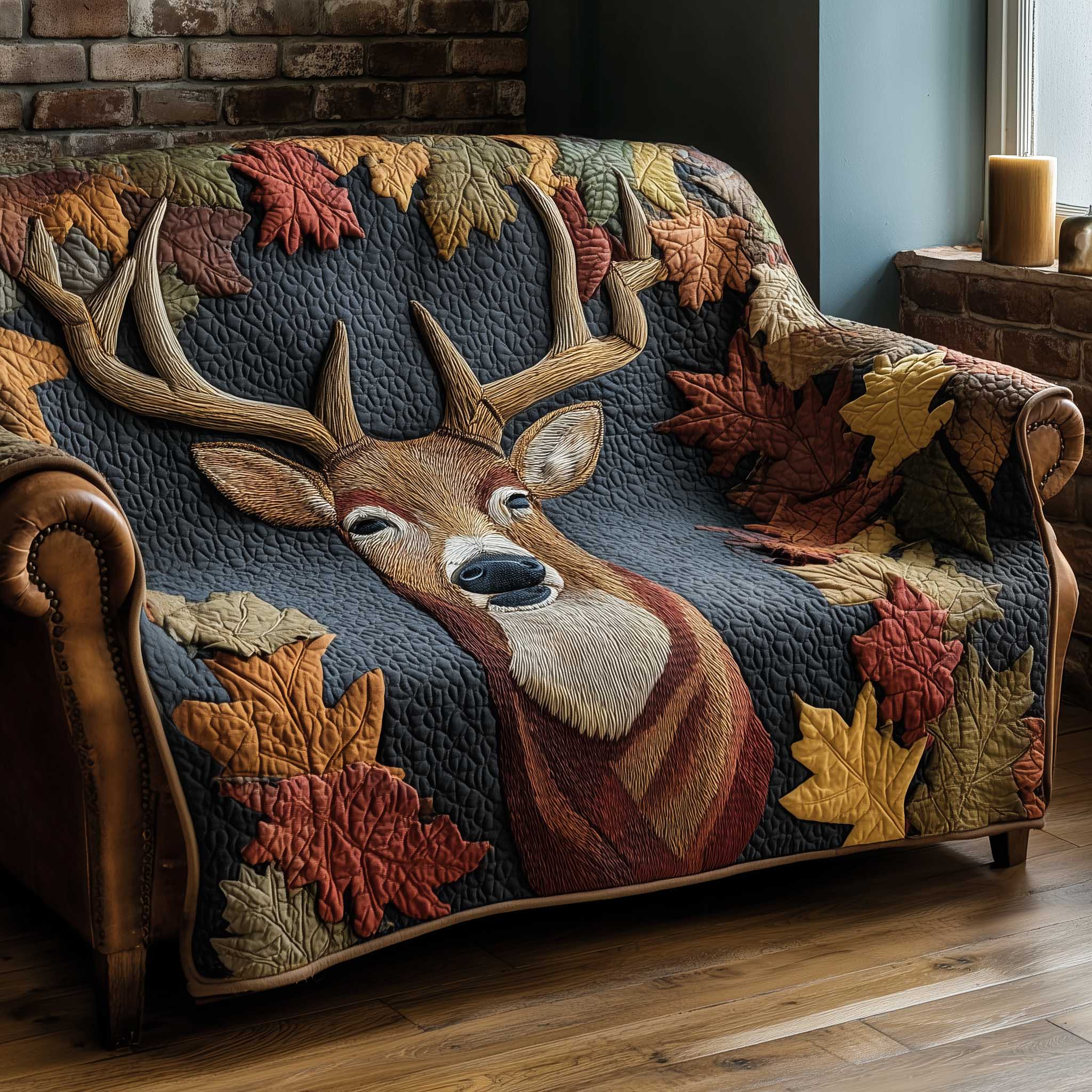 Woodland Grace Quilted Sofa Cover Calm Forest Sanctuary Accent Deer Themed Gifts For Him