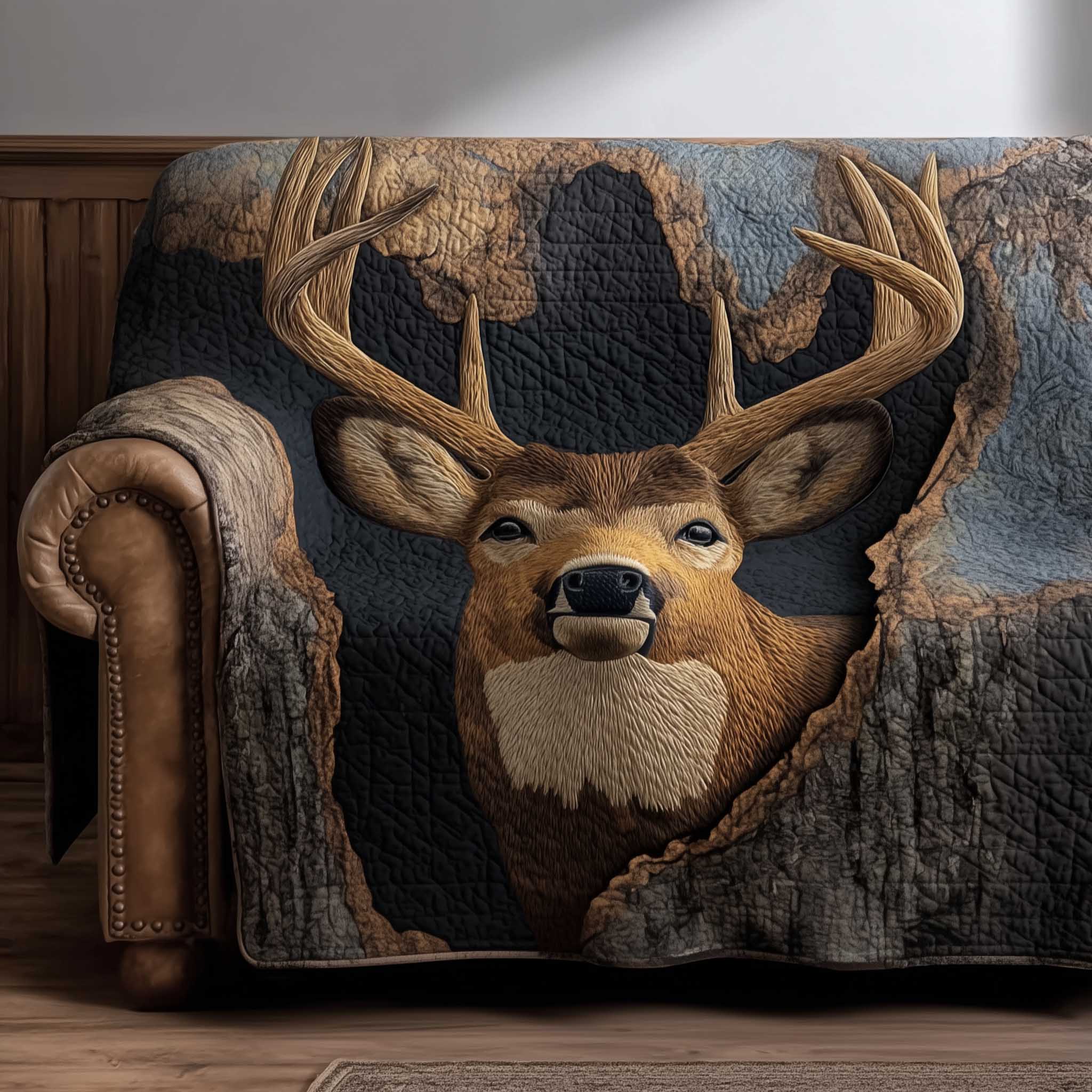 Woodland Grace Quilted Sofa Cover Graceful Woodland Scene Deer Themed Gifts For Him