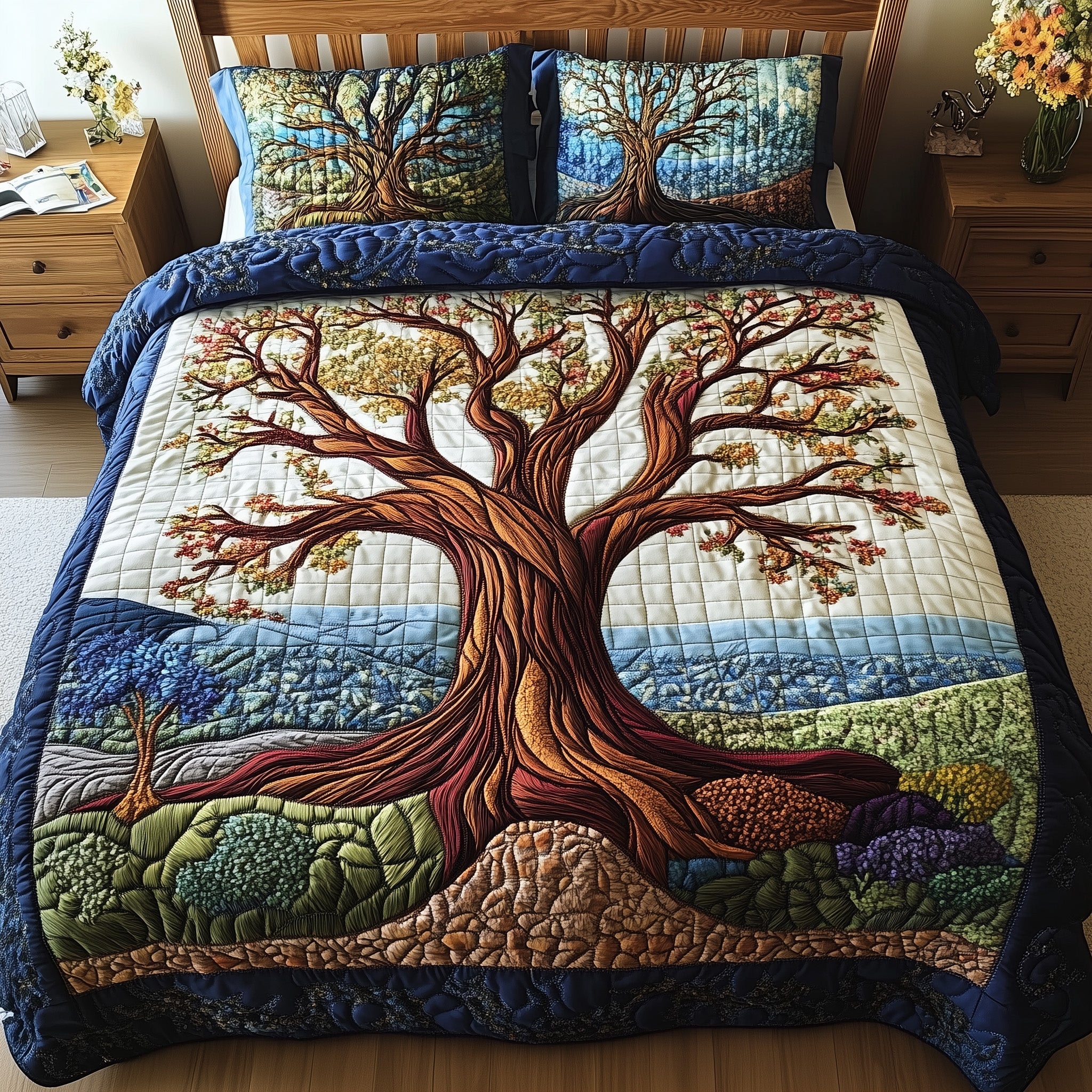 Woodland Haven Quilted Bedding Set Duvet Cover Bedspread Tree Of Life Gifts For Adults