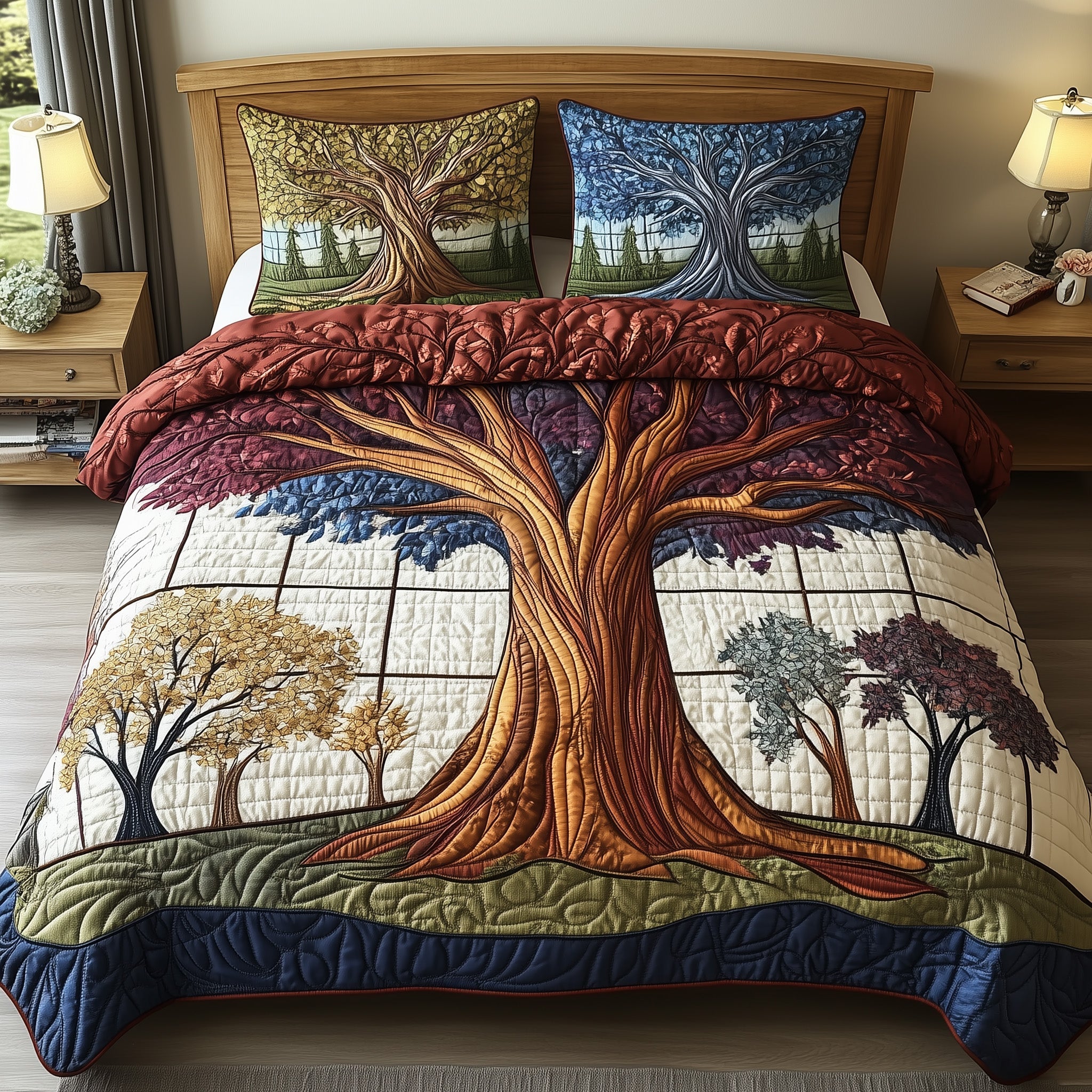 Woodland Haven Quilted Bedding Set Duvet Cover Bedspread Tree Of Life Gifts For Him