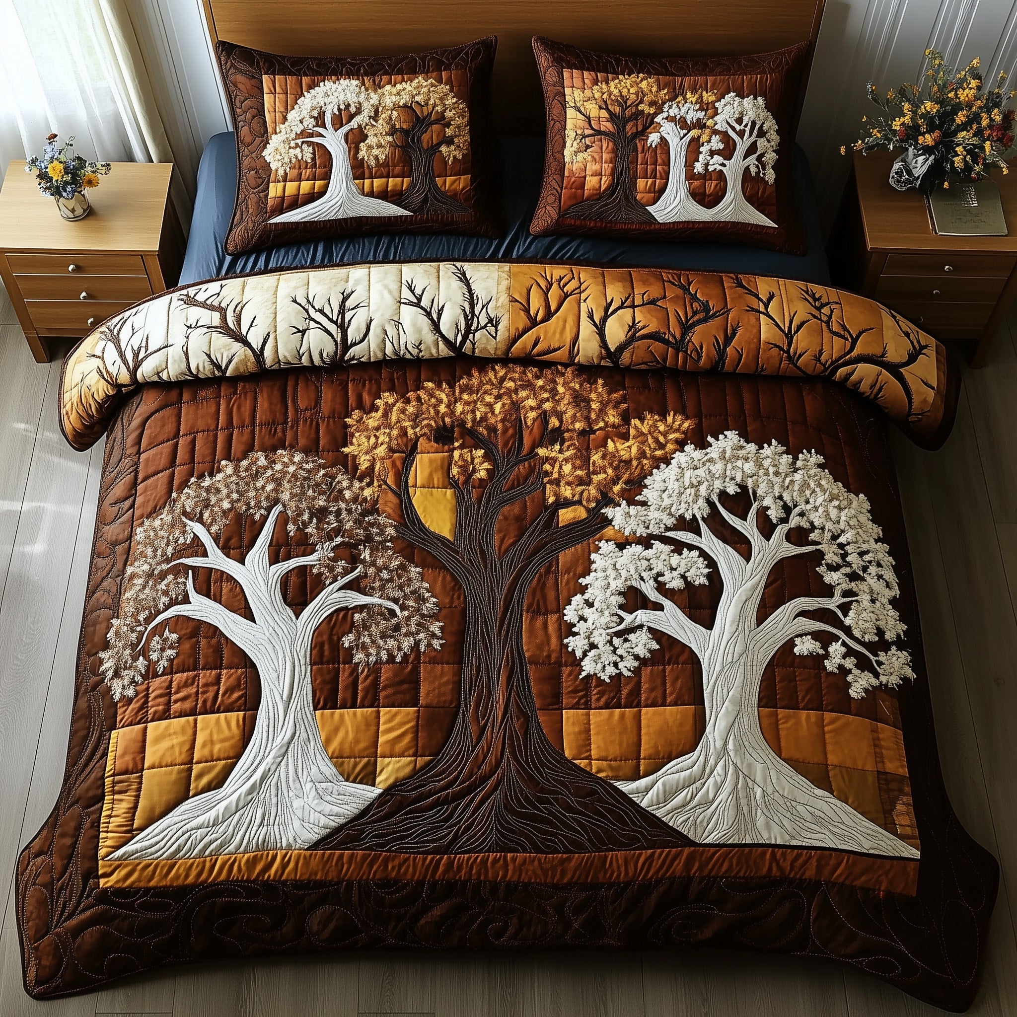 Woodland Haven Quilted Bedding Set Geometrical Pattern