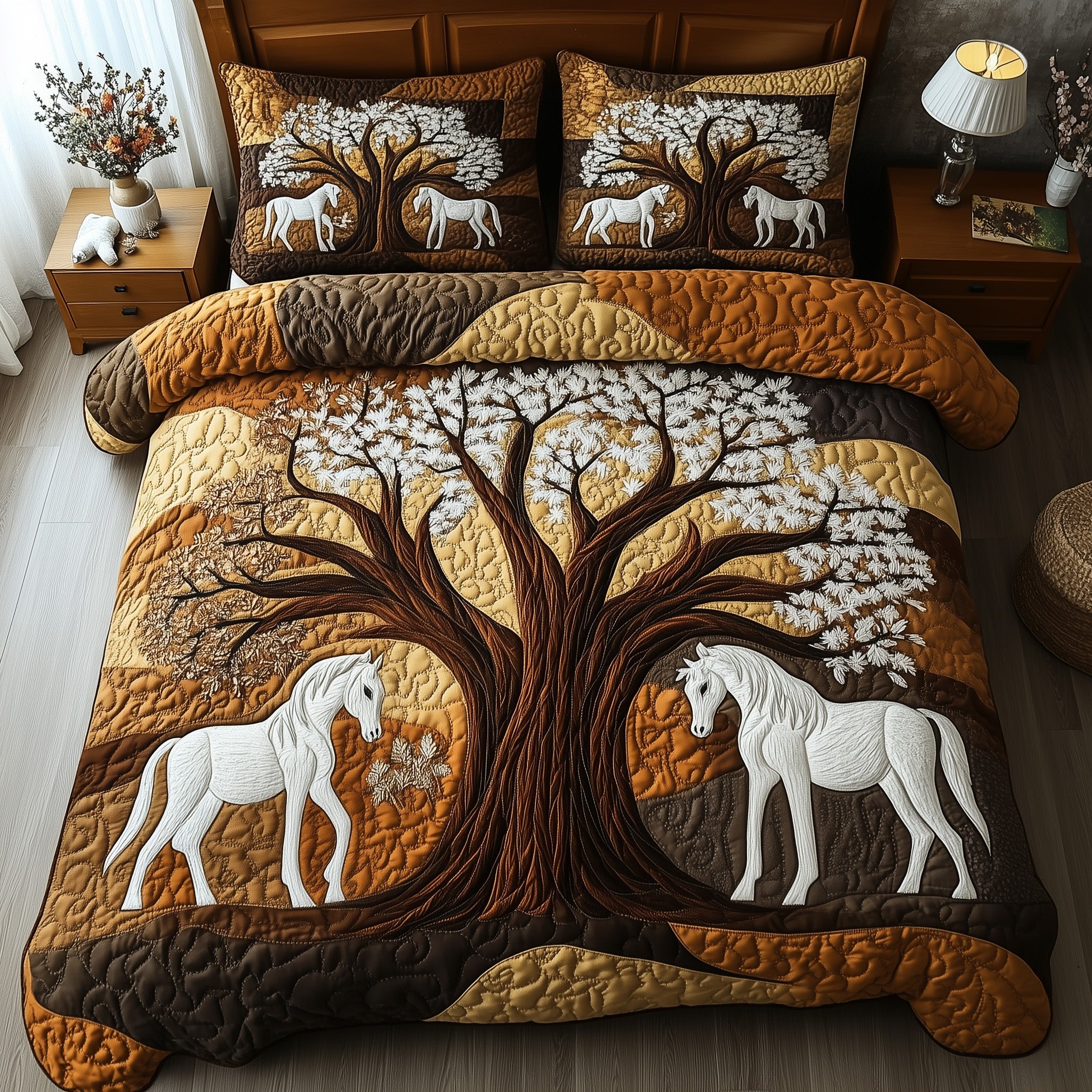 Woodland Haven Quilted Bedding Set Unique Pattern