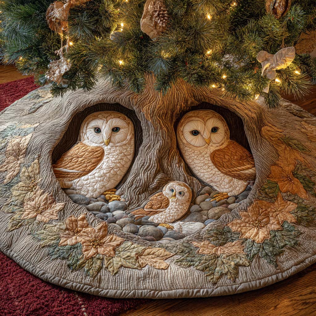 Woodland Haven Quilted Tree Skirt Xmas Tree Stand Cover Best Gifts For Owl Lovers