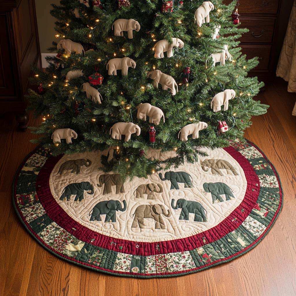 Woodland Hues Christmas Quilted Tree Skirt Unique Quilted Tree Skirt Gift for Loved Ones
