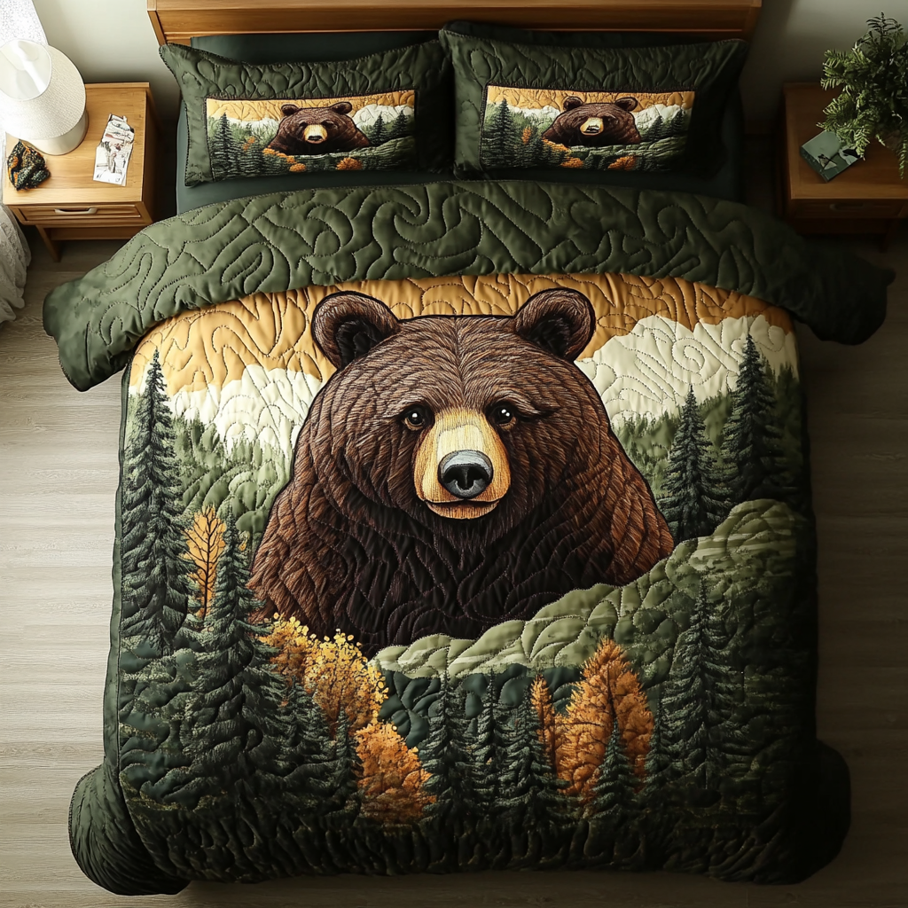 Woodland King Quilted Bedding Set Bed Room Decoration Gift Ideas For Wildlife Lovers