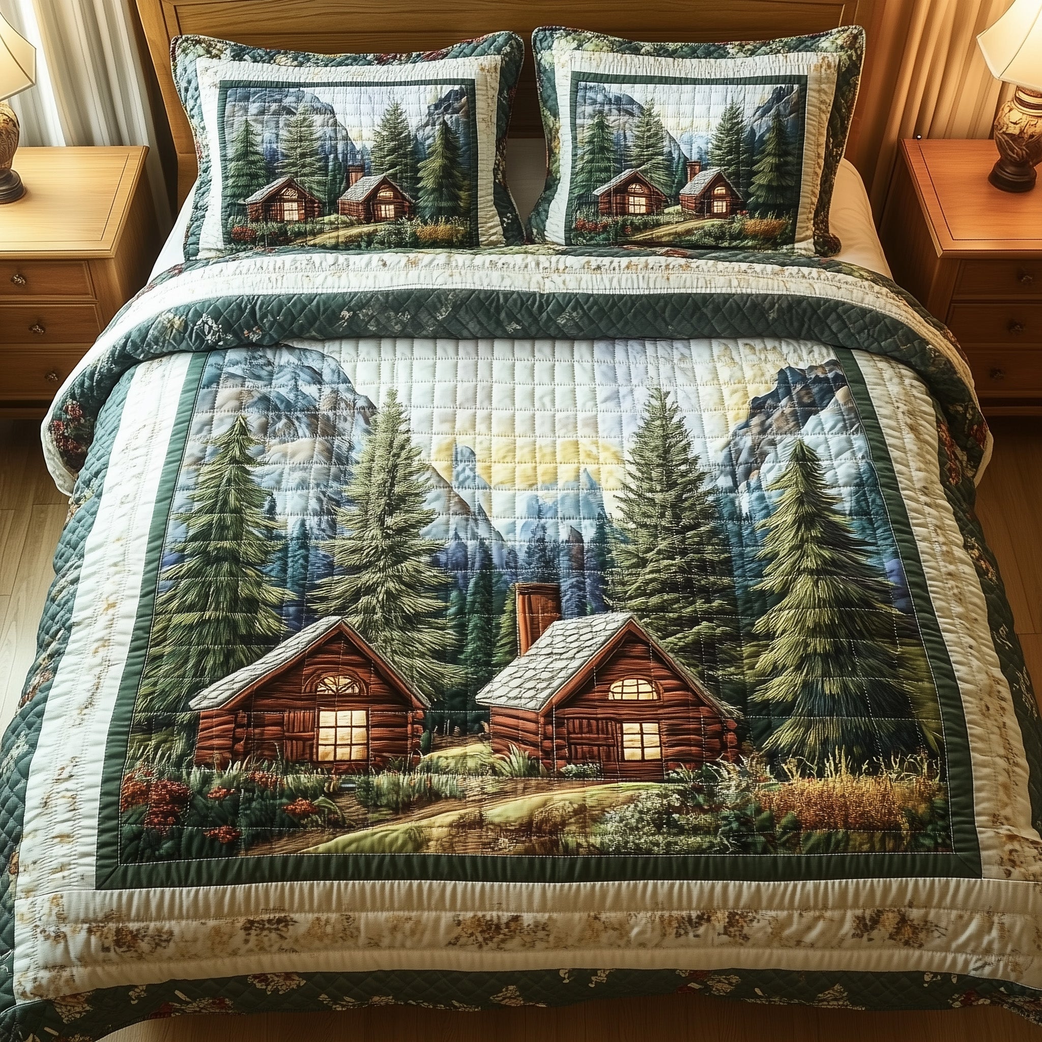 Woodland Log Cabin Quilted Bedding Set Duvet Cover Bed Sheet Male Secret Santa Gifts