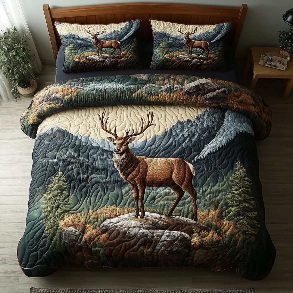 Woodland Majesty Quilted Bedding Set Bed Decorations Gifts For Deer Hunters