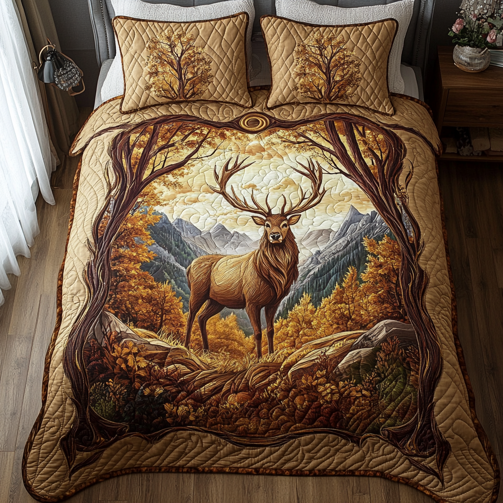 Woodland Majesty Quilted Bedding Set Perfect Bedding Gift Set for Holiday Celebrations
