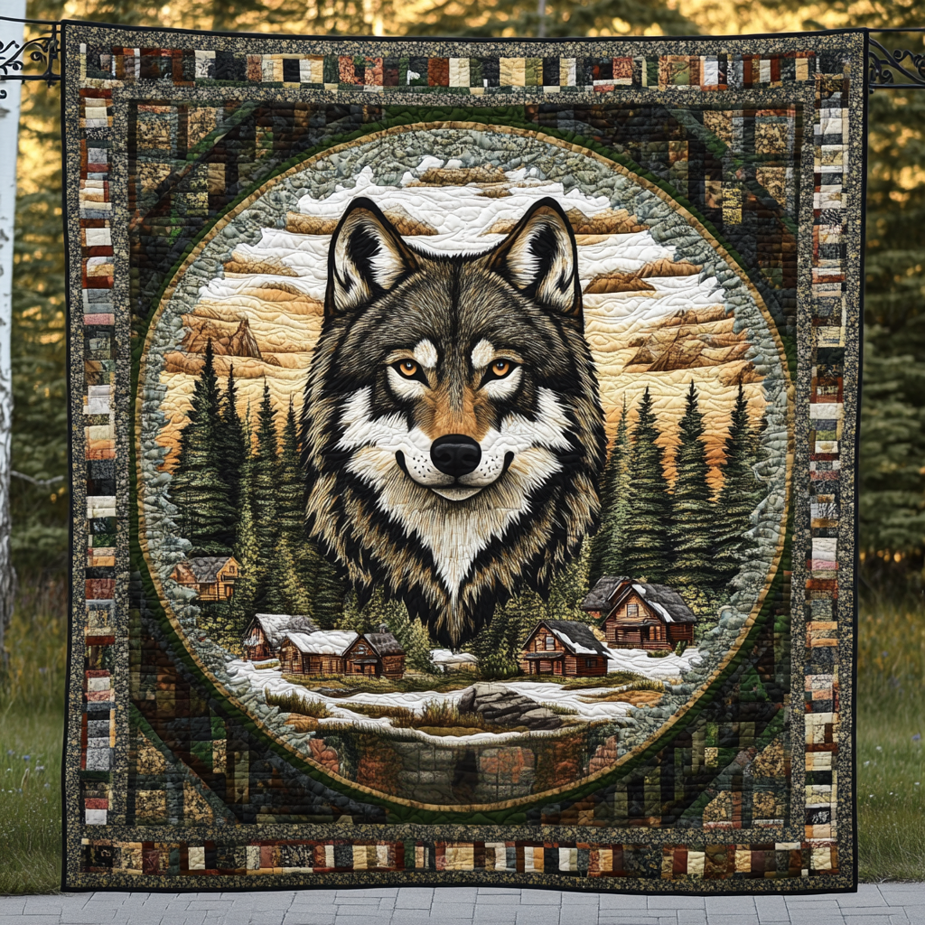 Woodland Majesty Quilted Blanket Unique Wolf Blanket Wolf Gifts For Him