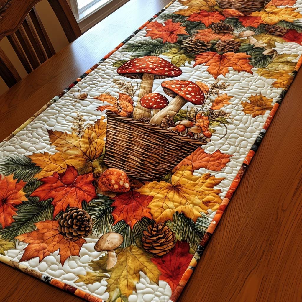 Woodland Mushroom Mingle Quilted Table Runner Autumn Table Runner Gift Ideas For Mother In Law