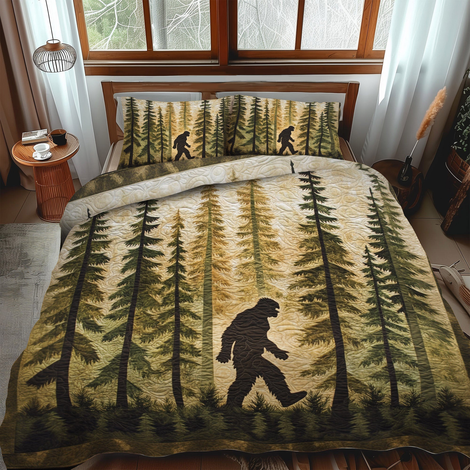Woodland Mystery Quilted Bedding Set Luxury Comforter Gift Set for Him or Her