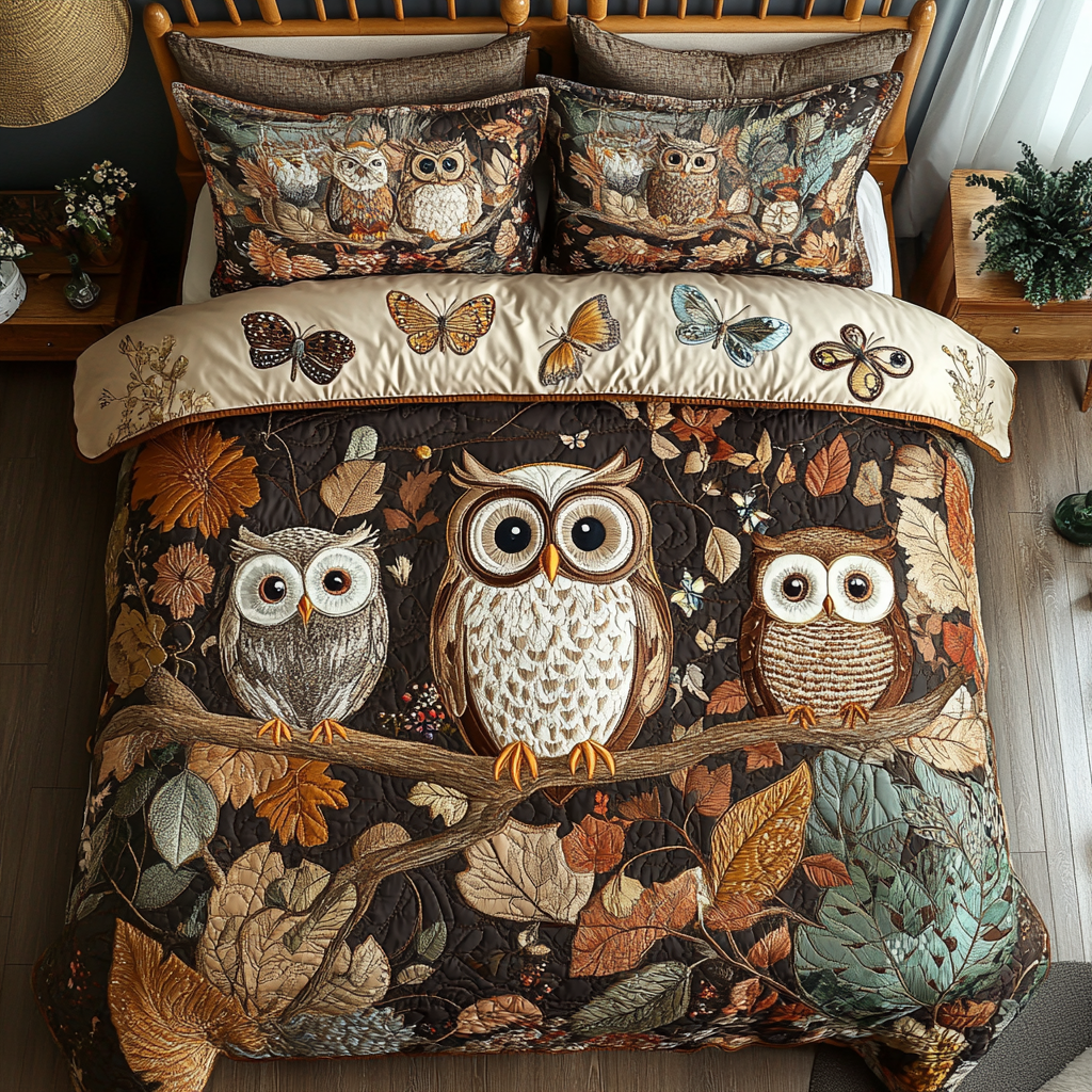 Woodland Nest Quilted Bedding Set Bedroom Decor Ideas Owl Gifts For Adults