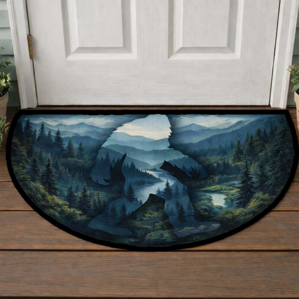 Woodland Omen Quilted Welcome Mat Sasquatch Mountain Nature Mat Gift Ideas