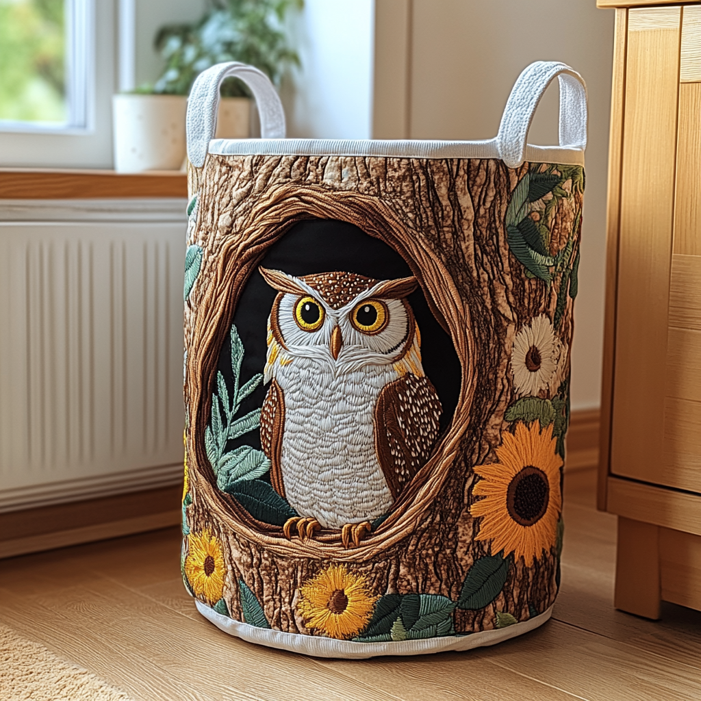Woodland Owl Quilted Laundry Basket Perfect Gift For College Dorm