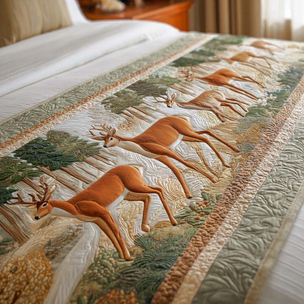 Woodland Parade Quilted Bed Runner Cool Bedroom Decor Good Gifts For Deer Hunters