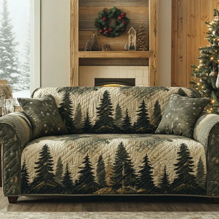 Woodland Peace Quilted Sofa Cover Nature Forest Furniture Protector Best Home Decor Gift Ideas