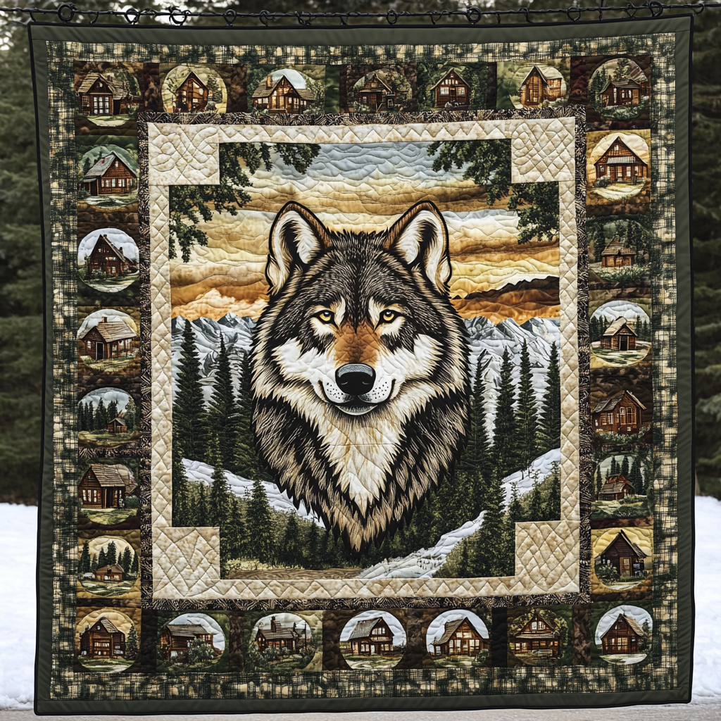 Woodland Protector Quilted Blanket Unique Wolf Blanket Presents For Wolf Lovers