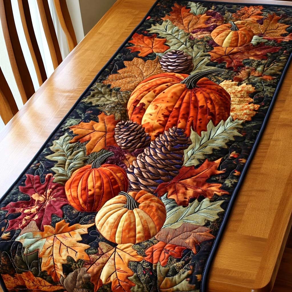 Woodland Pumpkin Patch Quilted Table Runner Autumn Table Runner Mothers Birthday Gifts