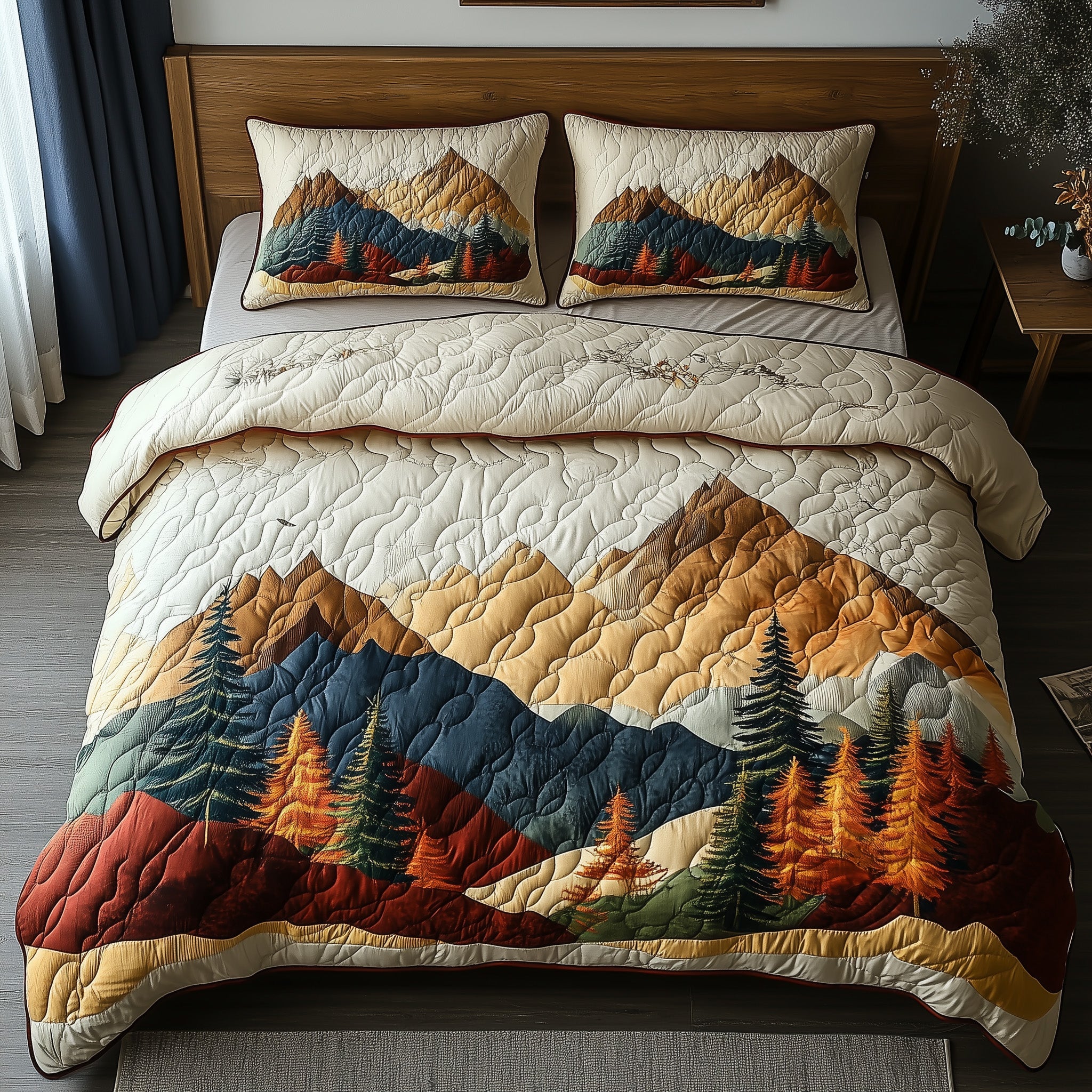 Woodland Retreat Quilted Bedding Set Frosted Woodland Landscape Decor Nature Bedding Gifts