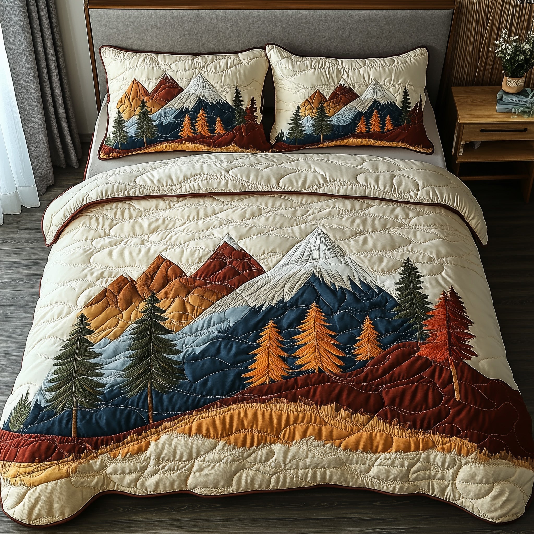 Woodland Retreat Quilted Bedding Set Majestic Pinecone Forest Decor Nature Bedding Theme