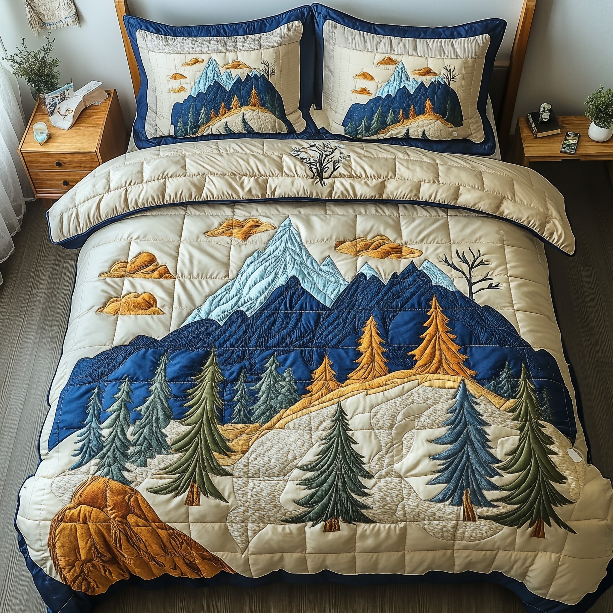 Woodland Retreat Quilted Bedding Set Majestic Pinecone Forest Decor Nature Theme Gifts