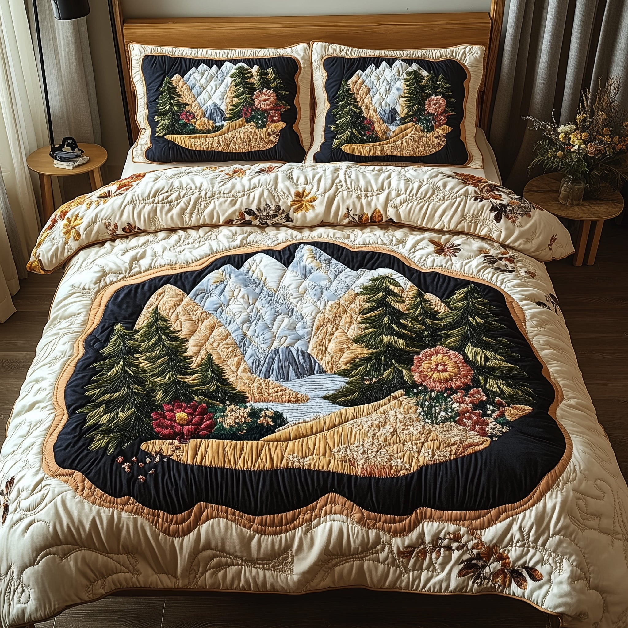 Woodland Retreat Quilted Bedding Set Majestic Woodland Scene Best Nature Theme Gifts