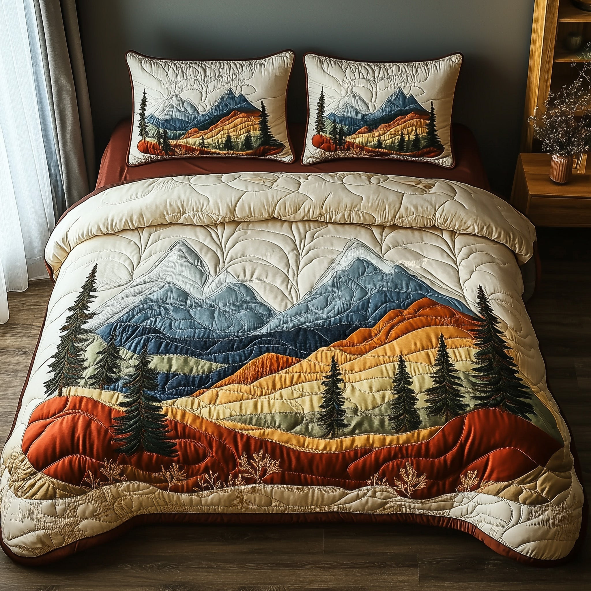 Woodland Retreat Quilted Bedding Set Tranquil Forest Decor Cool Nature Theme Gifts