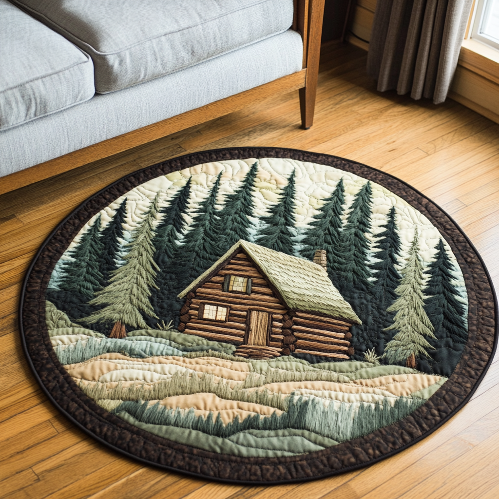 Woodland Retreat Quilted Round Mat Door Entrance Decor Gift Ideas For Fall