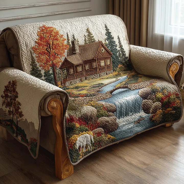 Woodland Rustic Shade Quilted Sofa Cover Forest Nature Furniture Protector Best Home Decor Gift