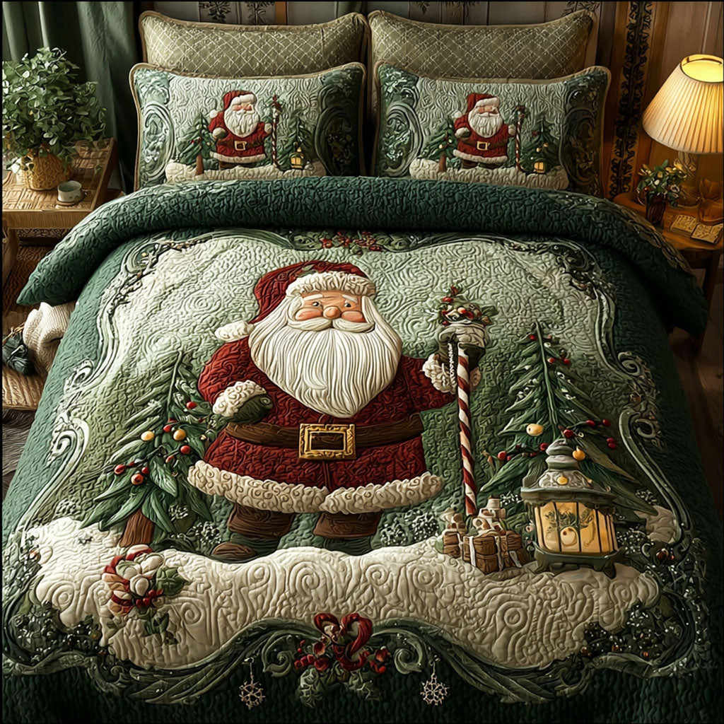 Woodland Santa Charm Quilted Bedding Set Classic Bedding Set That Enhances Your Sleep Space