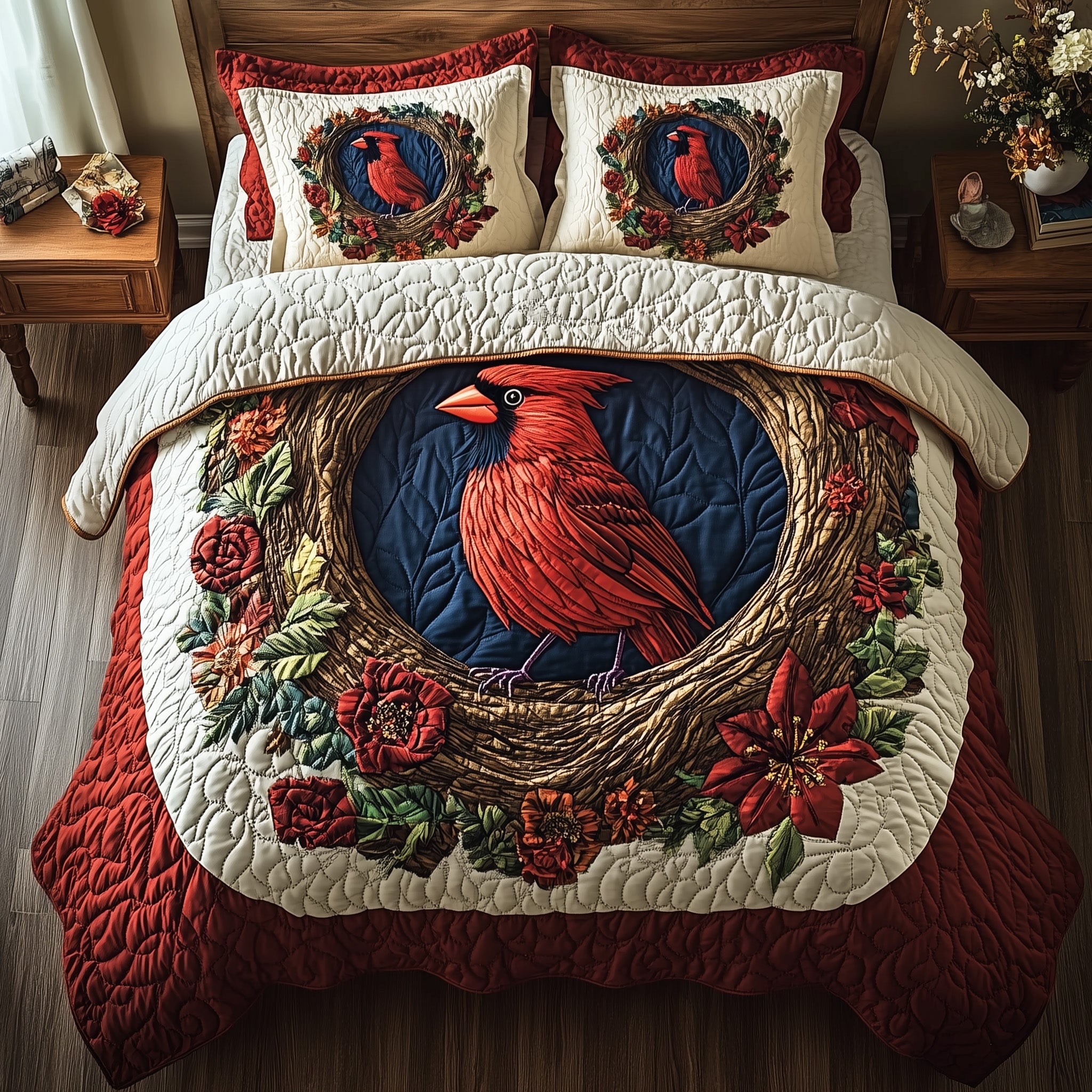 Woodland Serenade Quilted Bedding Set Duvet Cover Bedspread Cardinal Christmas Gift Ideas