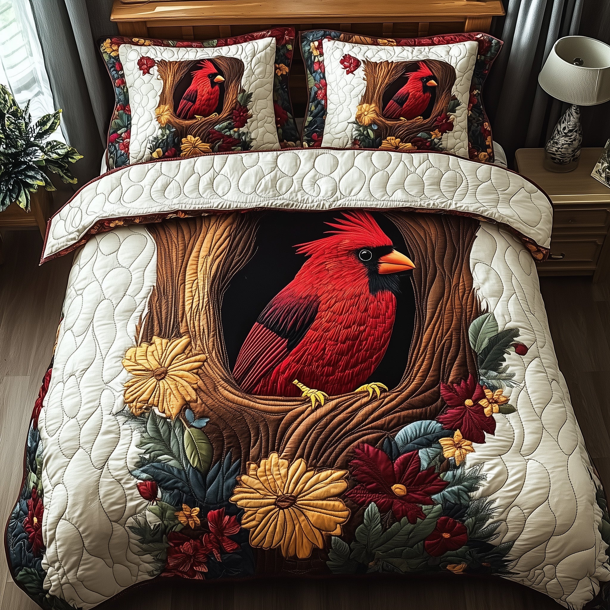 Woodland Serenade Quilted Bedding Set Duvet Cover Bedspread Cardinal Themed Gifts Christmas