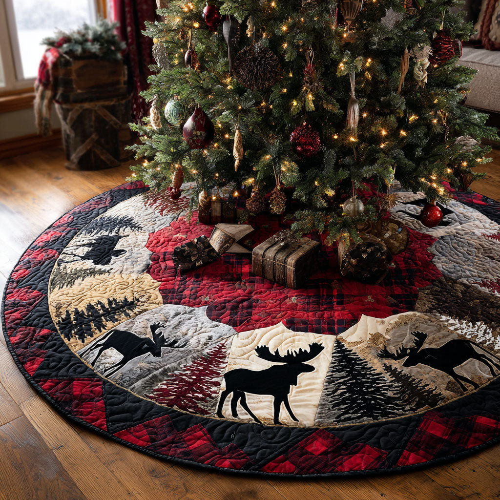 Woodland Serenity Christmas Quilted Tree Skirt Elegant Quilted Tree Skirt Gift for Housewarming