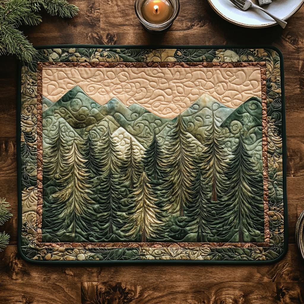 Woodland Serenity Quilted Place Mat Christmas Kitchen Decor Gifts For Forestry Majors