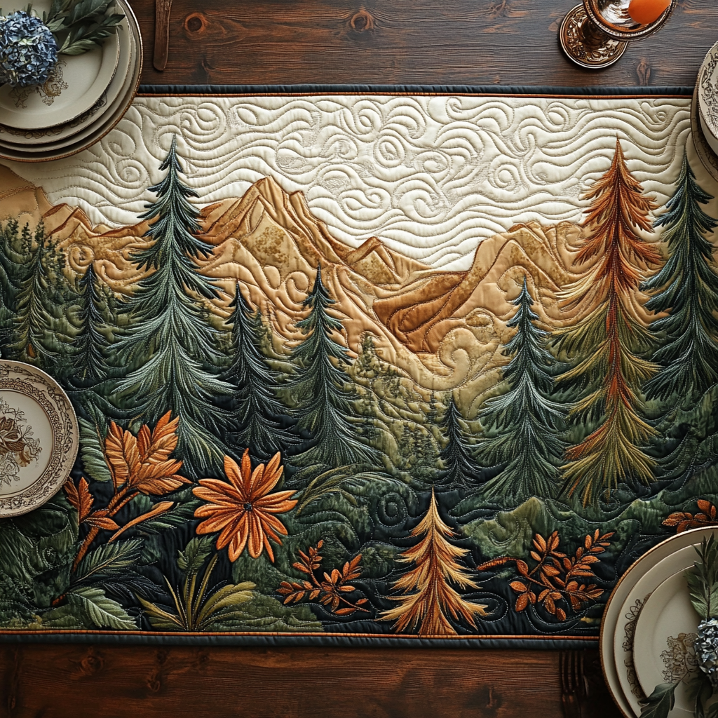 Woodland Serenity Quilted Table Runner Dining Room Decor Ideas Best Gifts For Nature Lovers