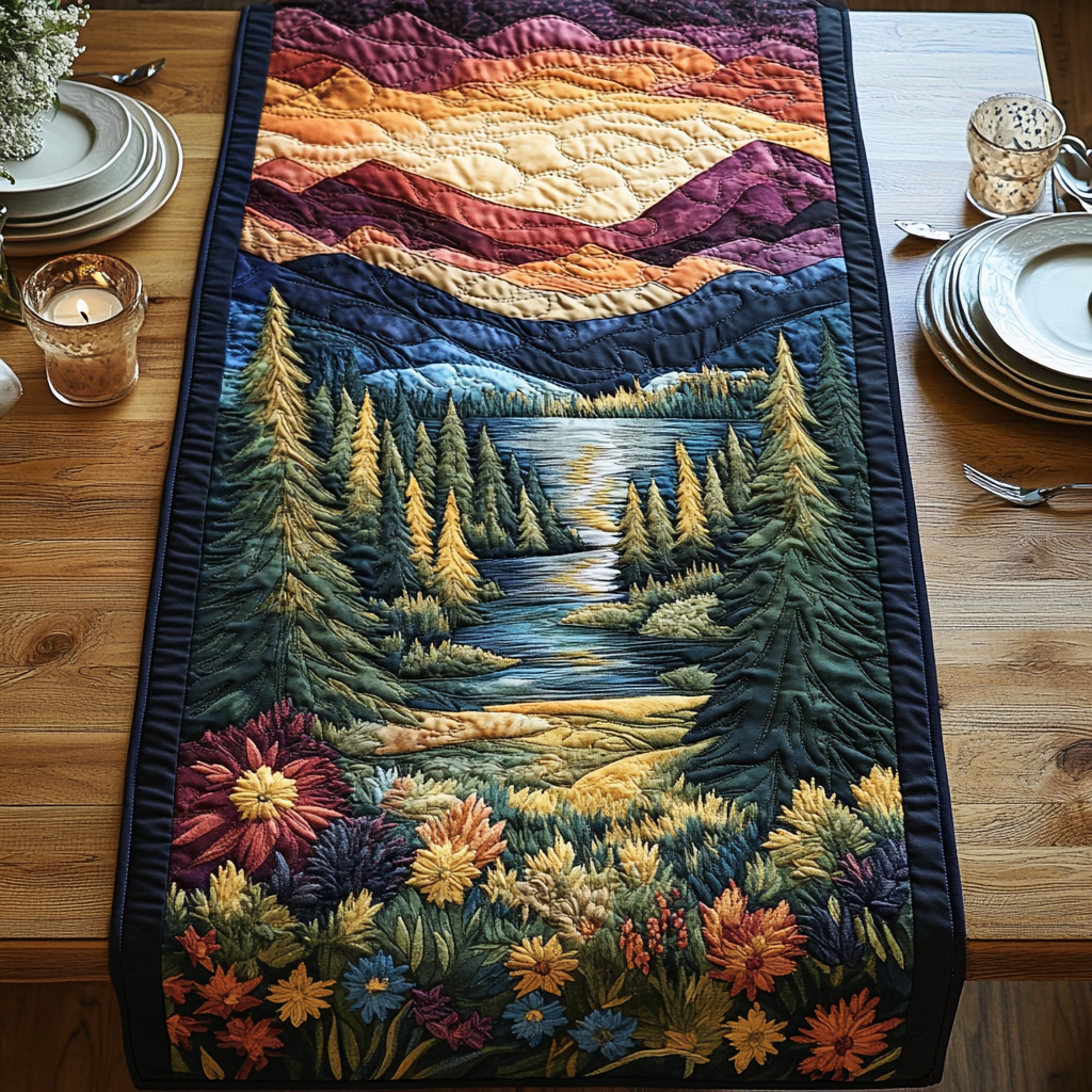 Woodland Serenity Quilted Table Runner Dinner Table Decor Ideas Gift For Nature Lovers