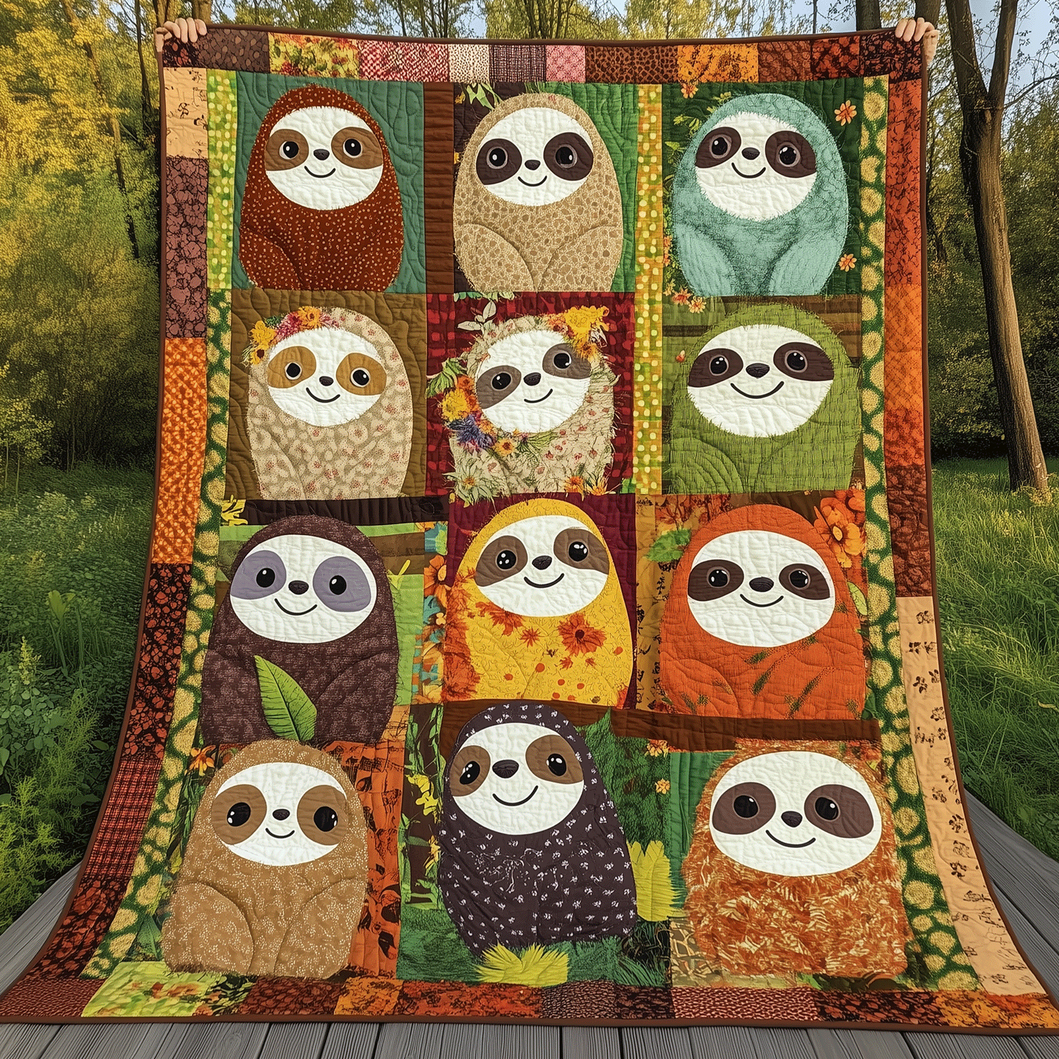 Woodland Sloths Quilted Blanket Sloth Gift Idea