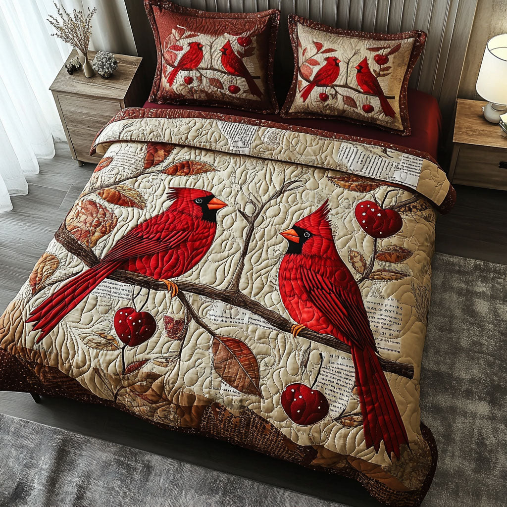 Woodland Song Quilted Bedding Set Cute Room Decor Cardinal Gifts For Mom