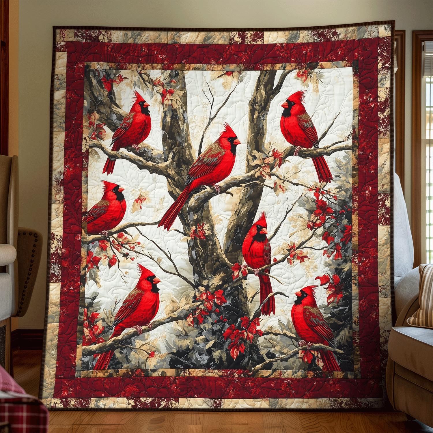 Woodland Song Quilted Blanket Unique Cardinal Bird Gifts